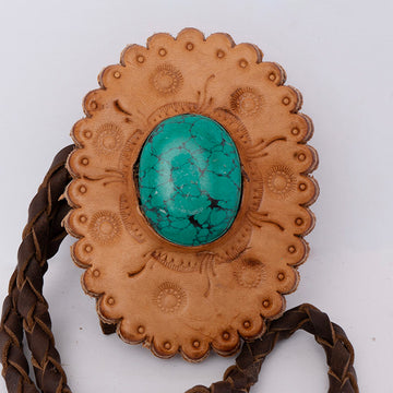 American Darling ADJW103B Braided Genuine Leather Jewelry Necklace with Leather Concho